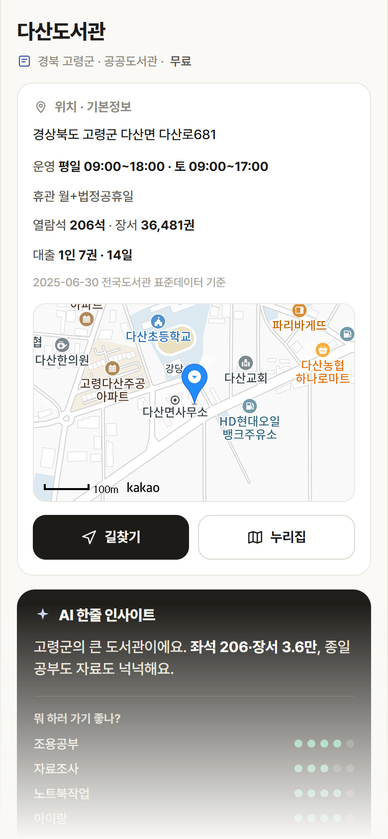 경북 고령군 다산도서관 도서관 안내