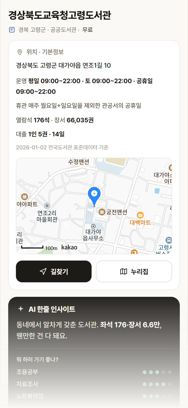 경북 고령군 경상북도교육청고령도서관 도서관 안내