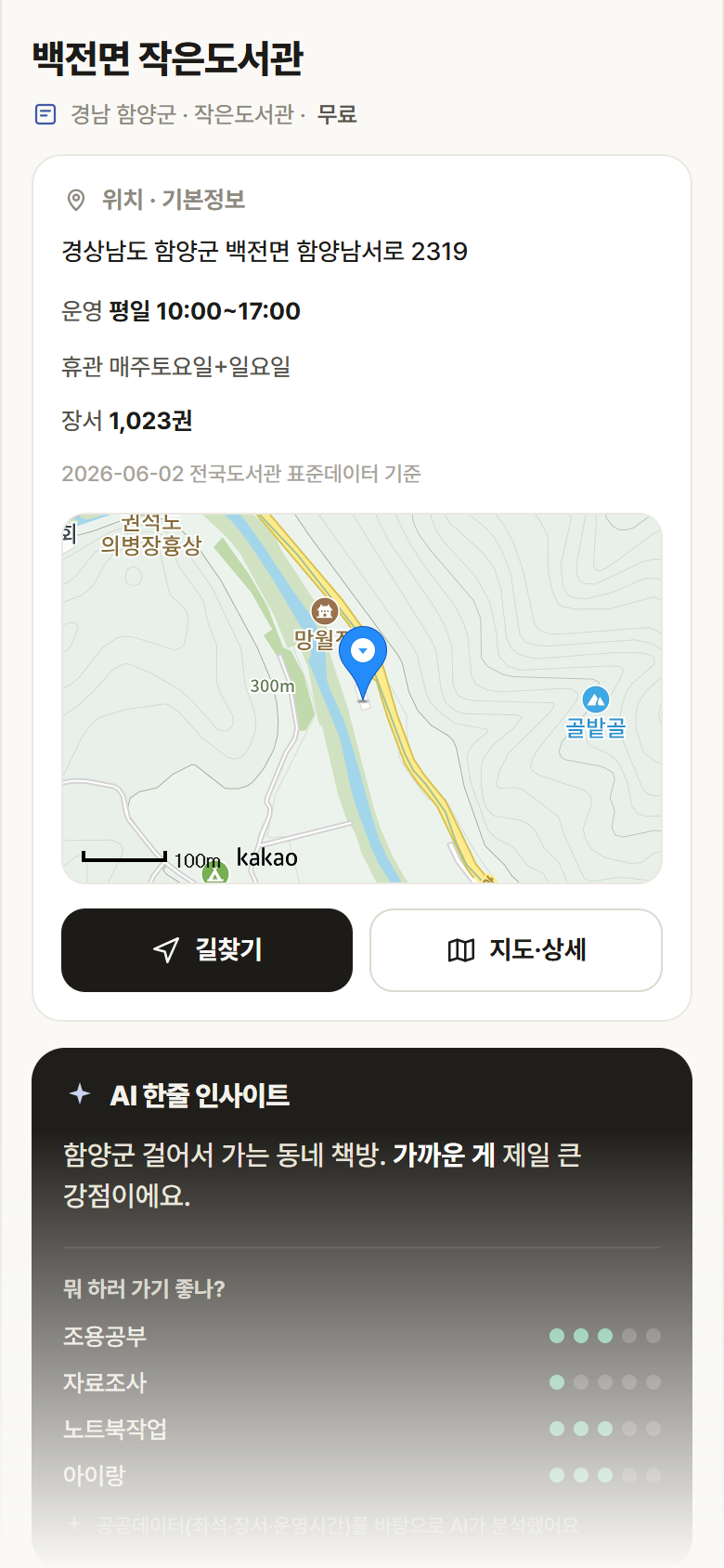 경남 함양군 백전면 작은도서관 도서관 안내